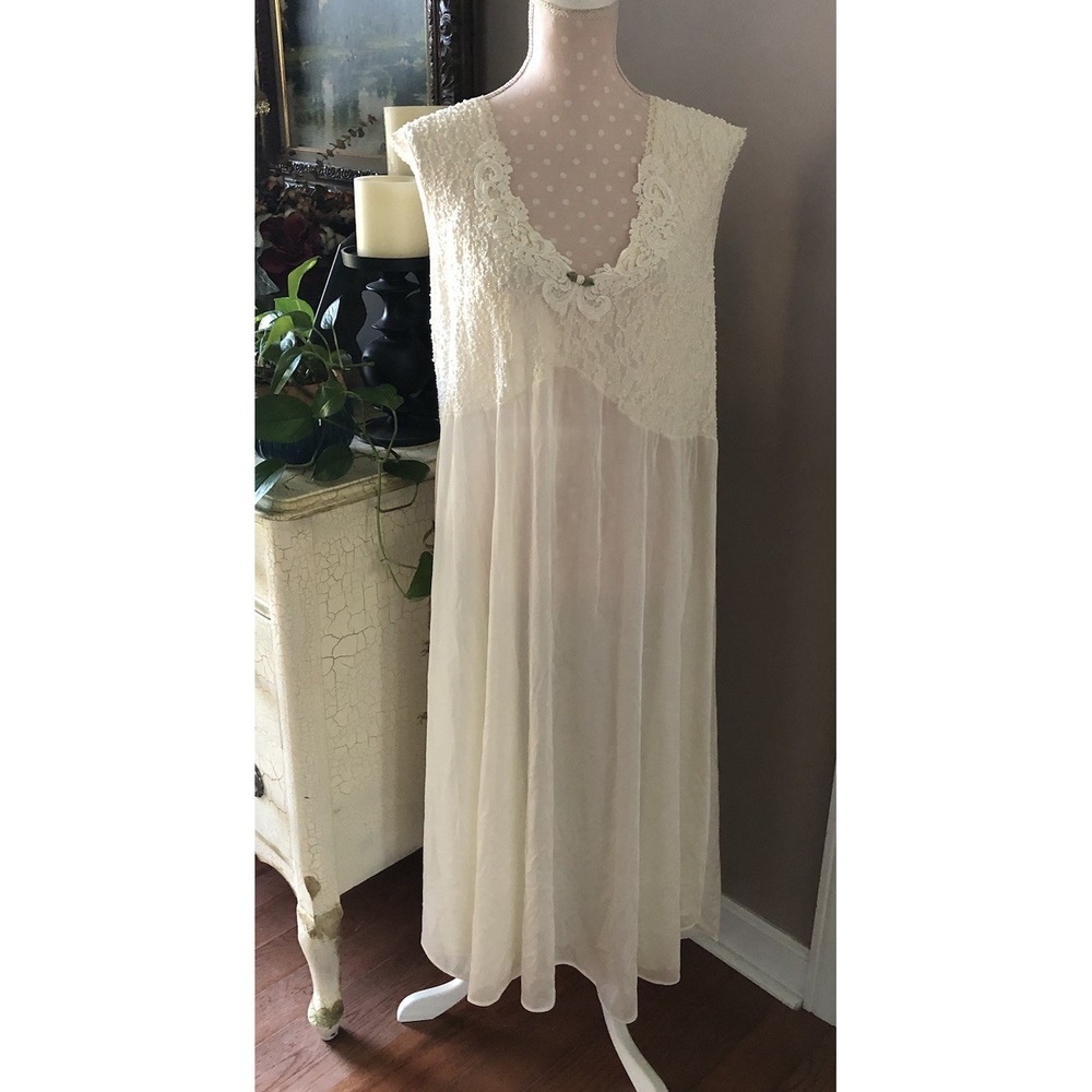 Vtg Delta Burke Babydoll Nightgown Ivory Nylon & Lace Bridal Women's Size 3X